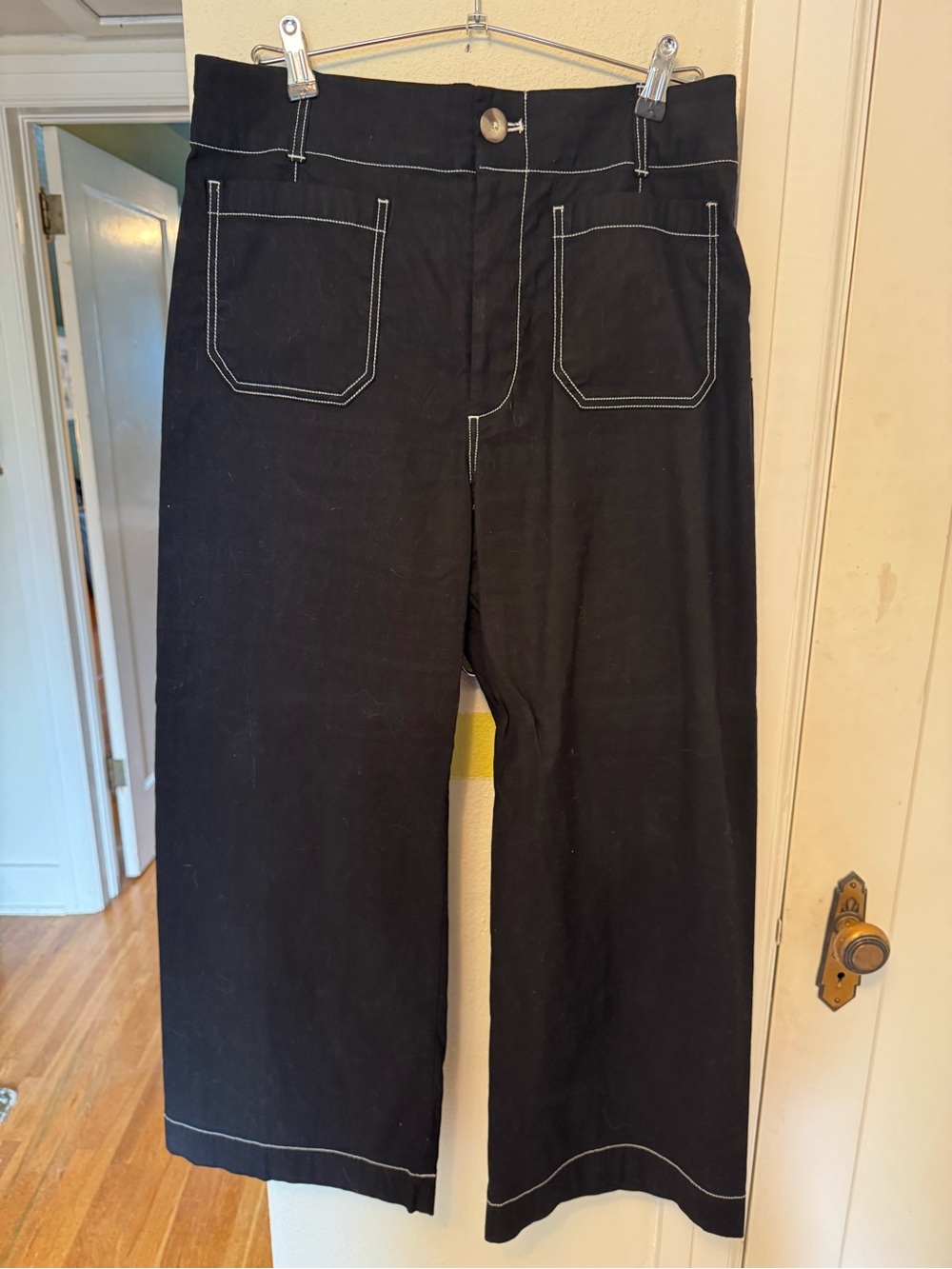 Anthropologie Maeve The Colette Black Wide-Leg Pants with Contrast Topstitching
